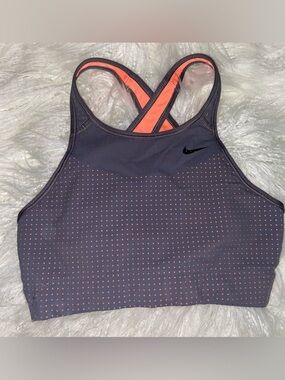 Nike Gray and Coral Crossback High-Neck Sports Bra